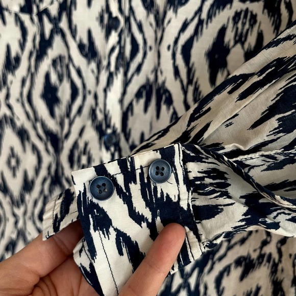 Athleta Printed Kaftan Shirt Dress Tunic Navy Blue White Ikat Medium Cover Up - Picture 8 of 16